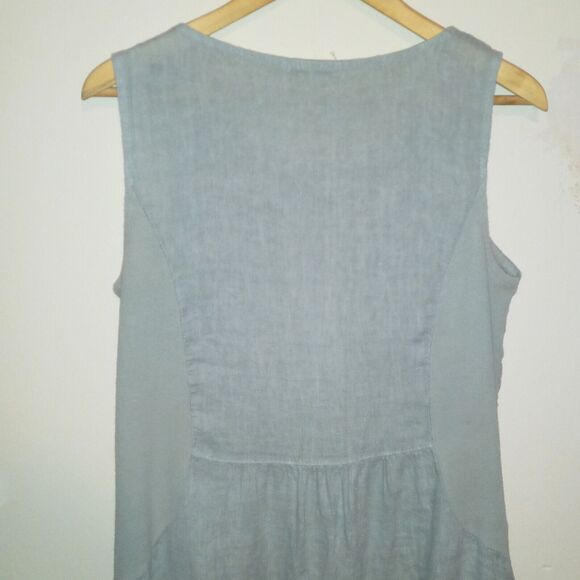 Lungo L'Arno Linen Sleeveless Shift Dress-Small-Lattice Yoke-Pockets-Sage Green - Picture 8 of 10